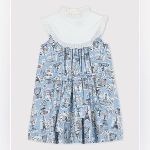 Petit Bateau Girls Poplin Paris Print Dress Size 5 / 110cm NWT